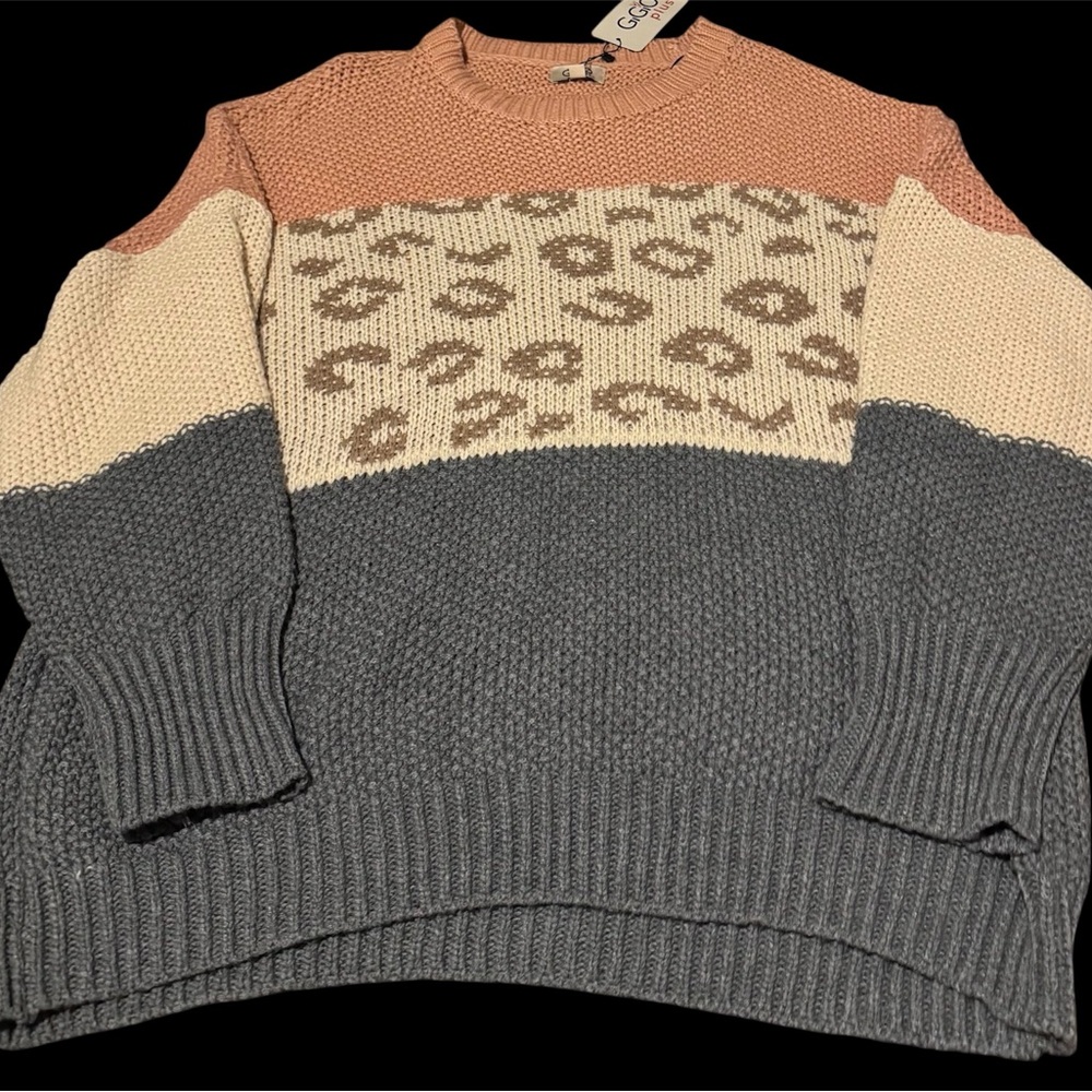 Women's Leopard Pattern Sweater - Cream, Brown, and Gray